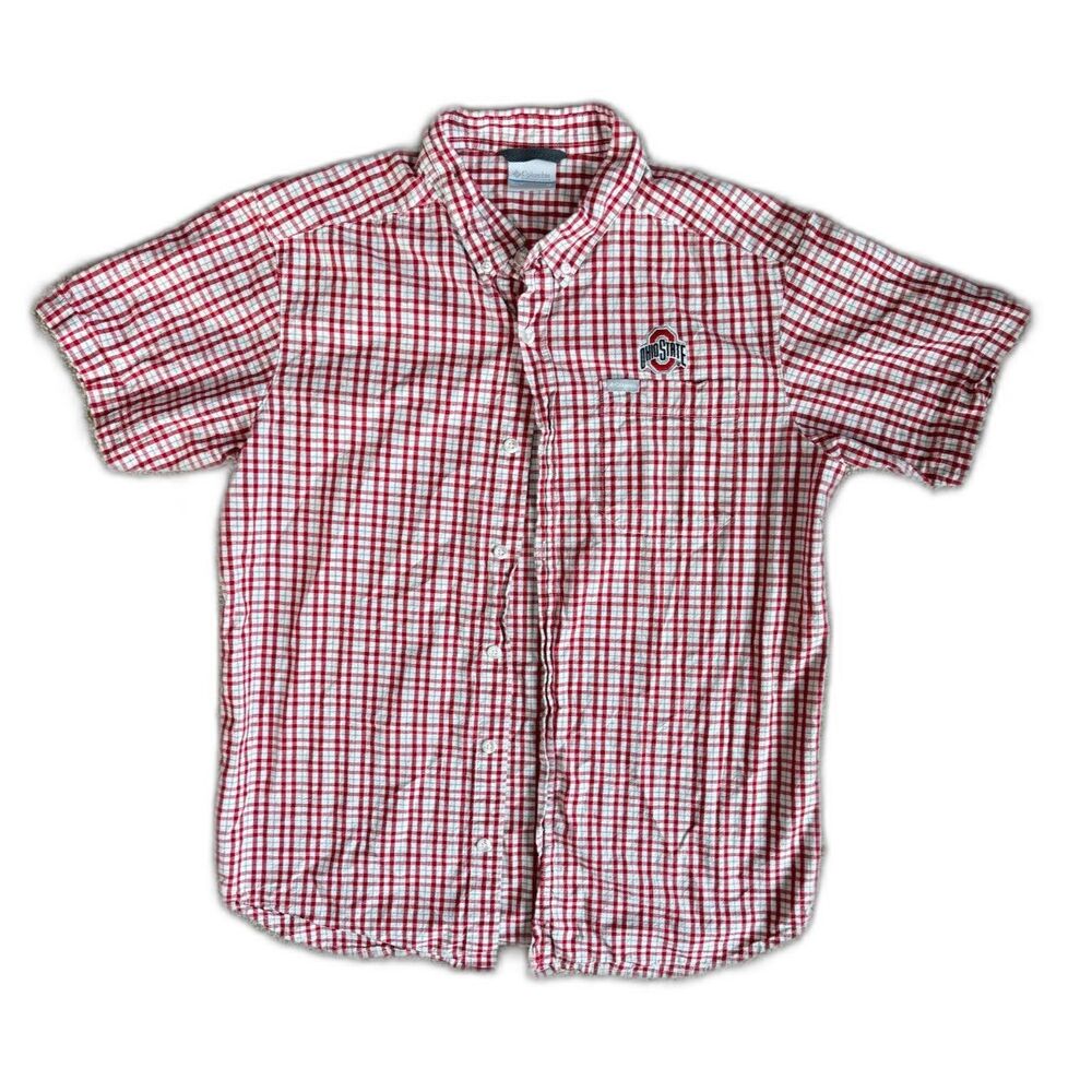 Columbia Boys Medium Ohio State Buckeyes Plaid Short Sleeve Button Up Shirt